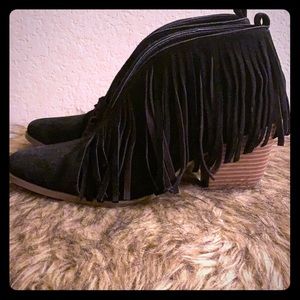 Black fringe booties